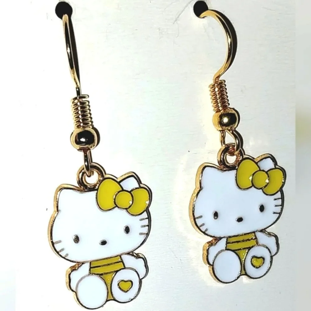 Whimsical character kitty dangle earrings for girls and women
